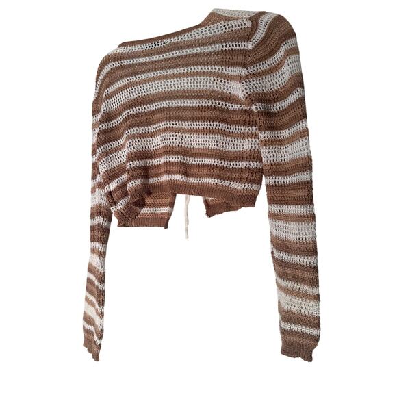 SheIn Brown and White Striped Tie Front Cardigan Crop Sz M - Picture 6 of 8